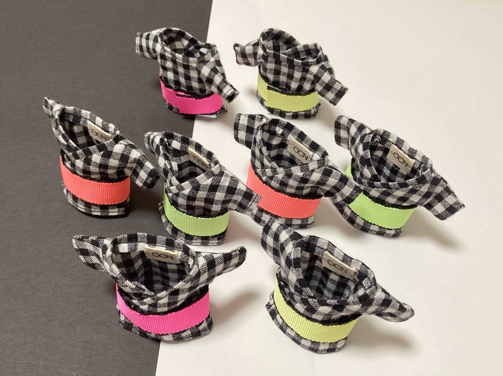 【12cm】浴衣と帯のセット ギンガムチェック×蛍光色 (送料込)