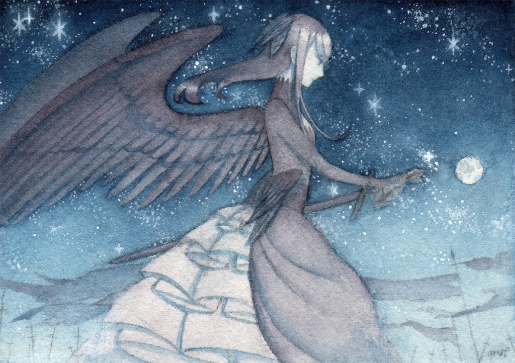 【創作】夜 水彩原画