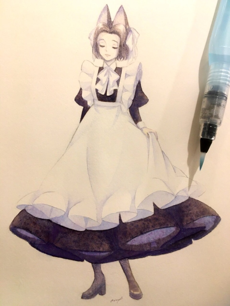 【創作】水彩原画みみとリボン