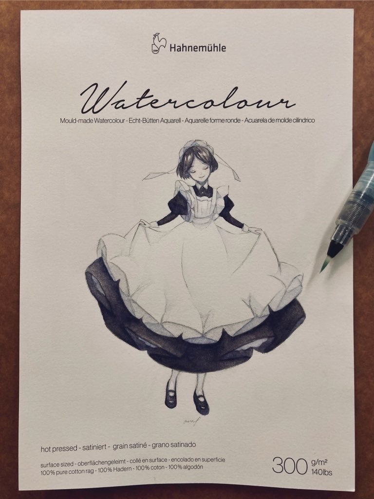 【創作】水彩原画サンプル水彩紙メイドさん