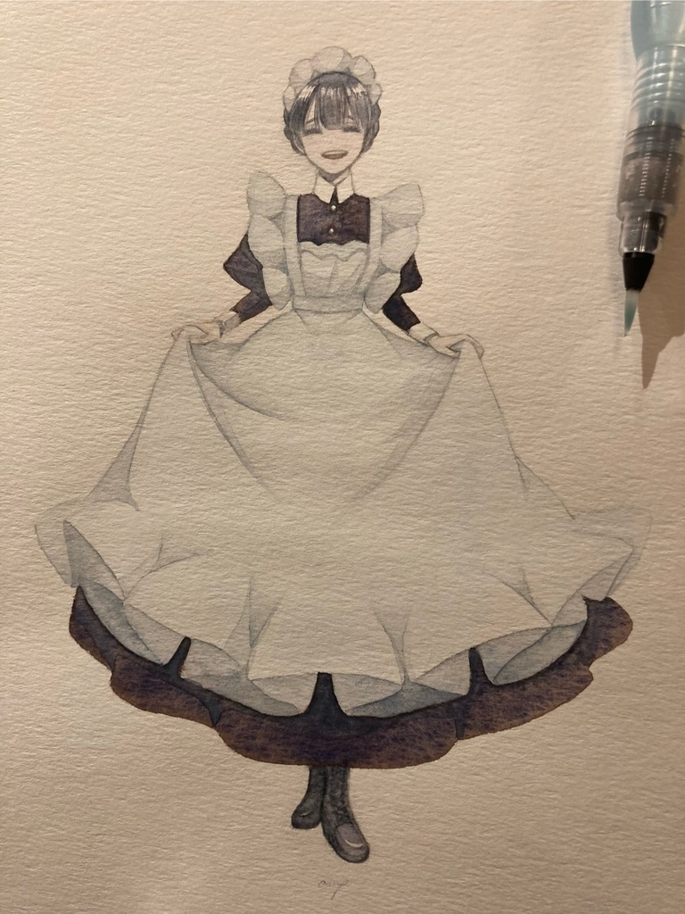 【創作】水彩原画ブルーベリーショコラケーキ