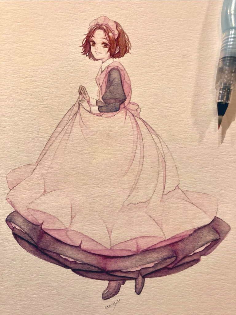 【創作】水彩原画ストロベリーショコラケーキ