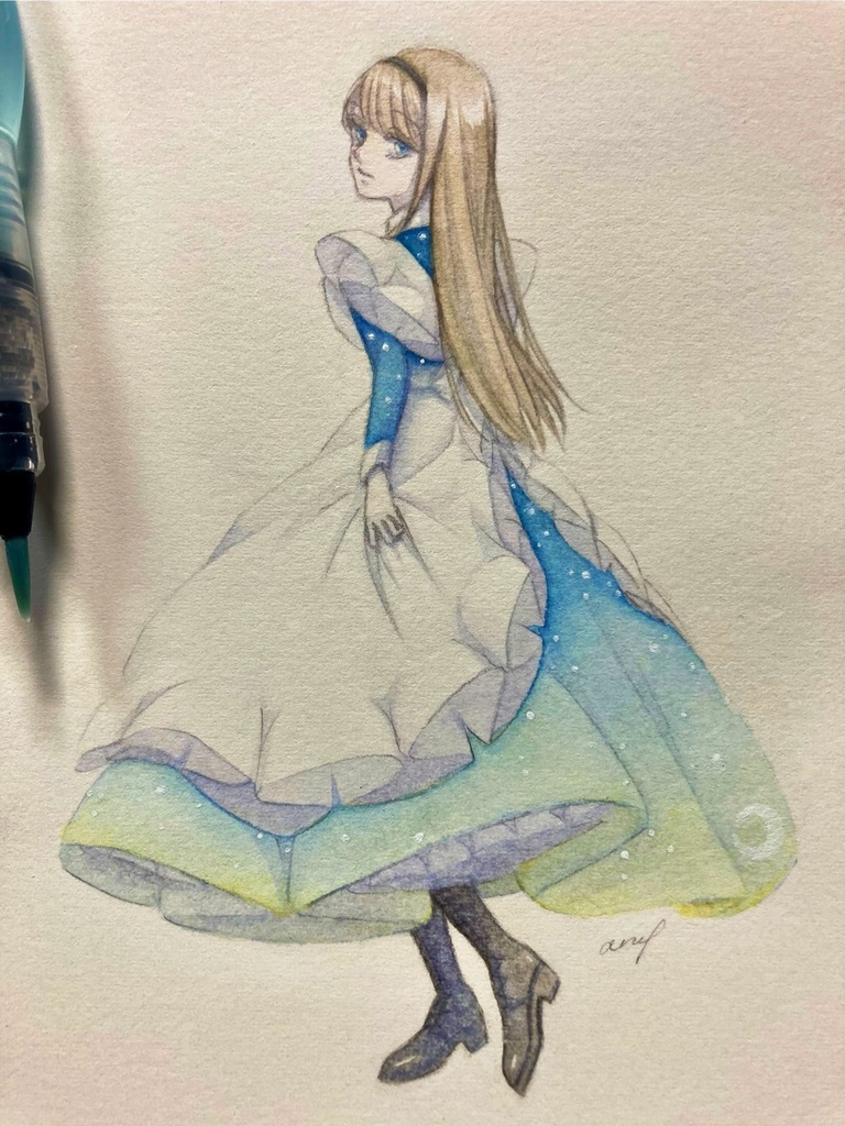 【創作】水彩原画（小さいテーマ展『アリス』加筆）