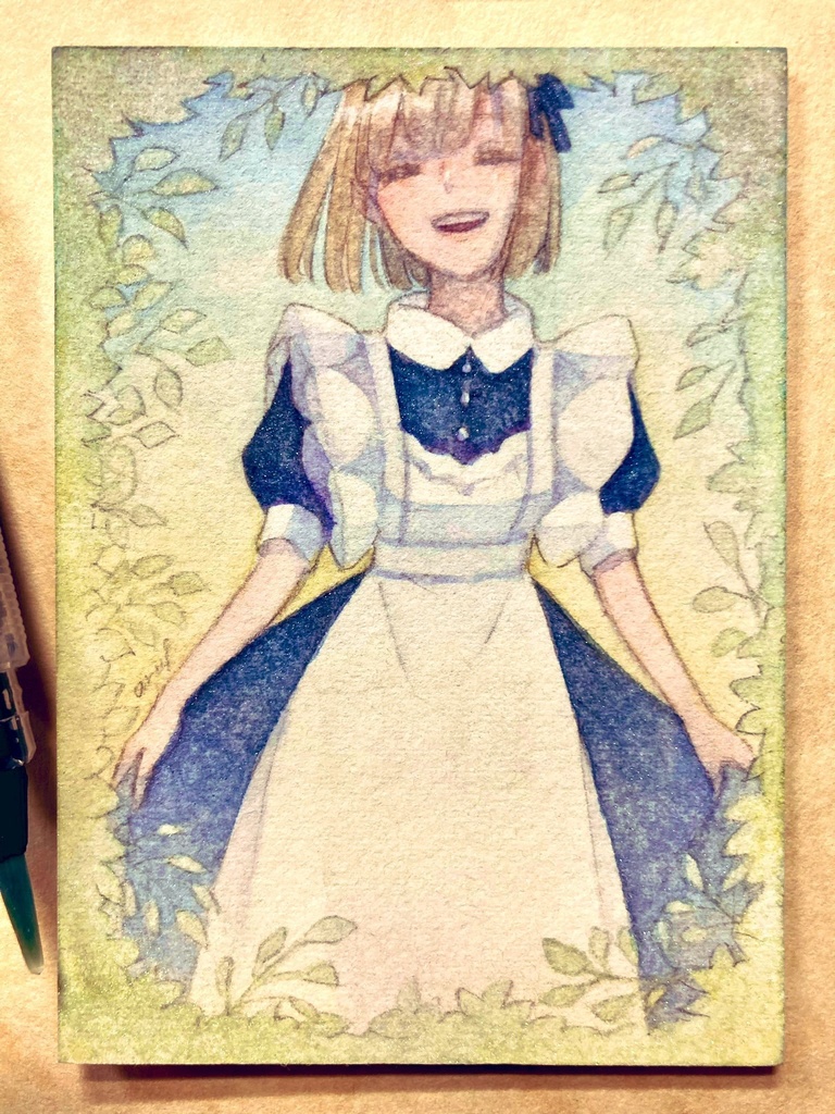 【創作】ATC水彩原画（小さいテーマ展『アリス』加筆）
