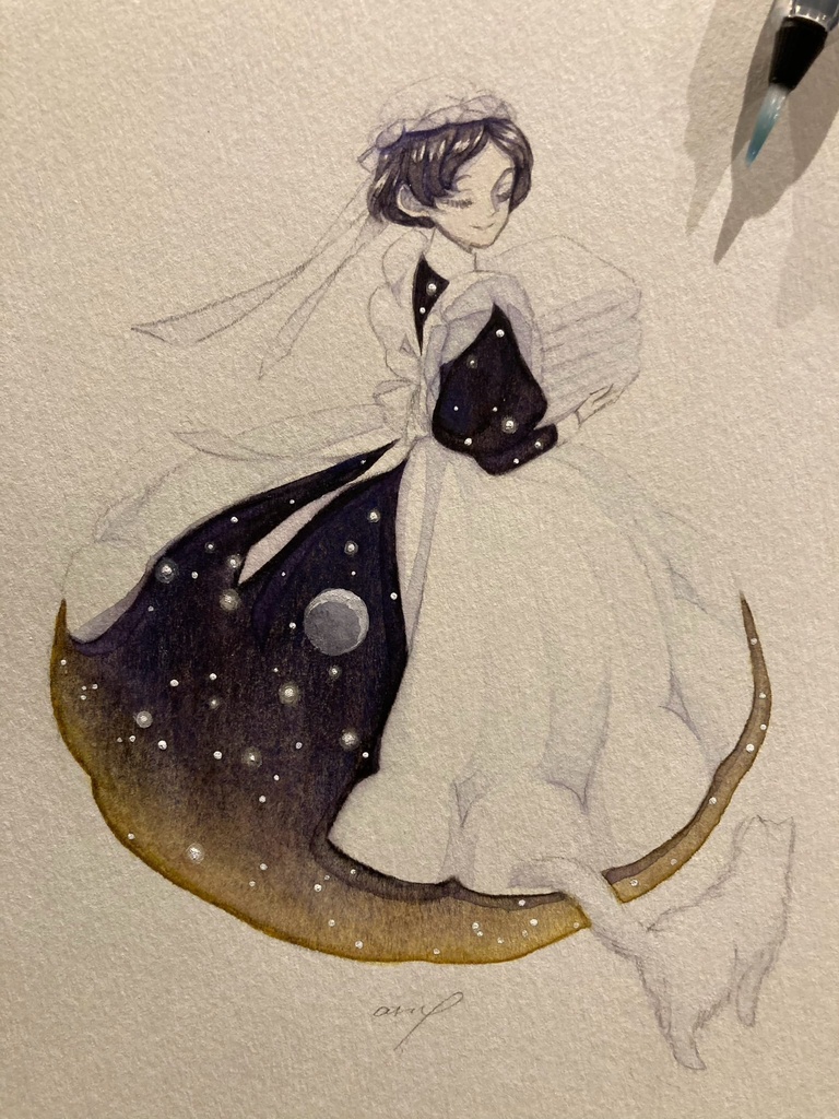 【創作】ごはんはまだです(新作額装水彩原画はね・みみ・しっぽ展)