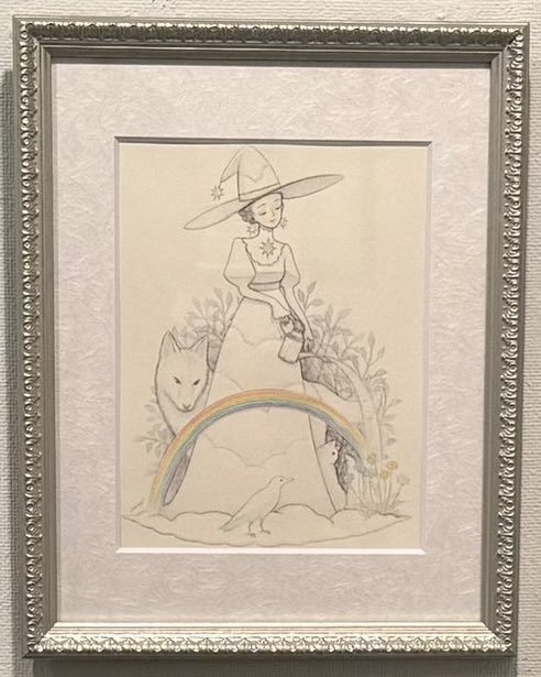 【創作】白い魔女と虹の魔法(新作額装水彩原画　しろと虹展)