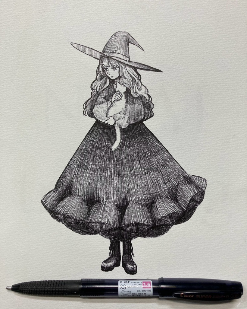 【創作】猫と魔女(額装原画 UnTitled 01)