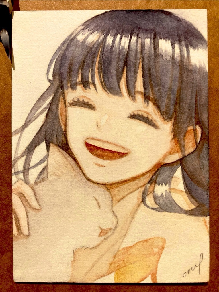 【創作】ﾈｺﾁｬﾝとﾏﾎﾁｬﾝ(ATC水彩原画) 