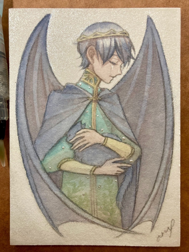 【創作】おかえり(新作ATC水彩原画) 天使・悪魔展2025