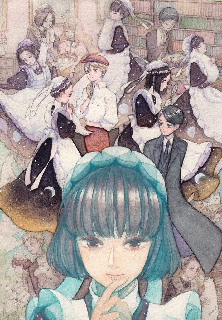 【創作】全部ネコチャンの仕業事件簿🐾(額装水彩原画)