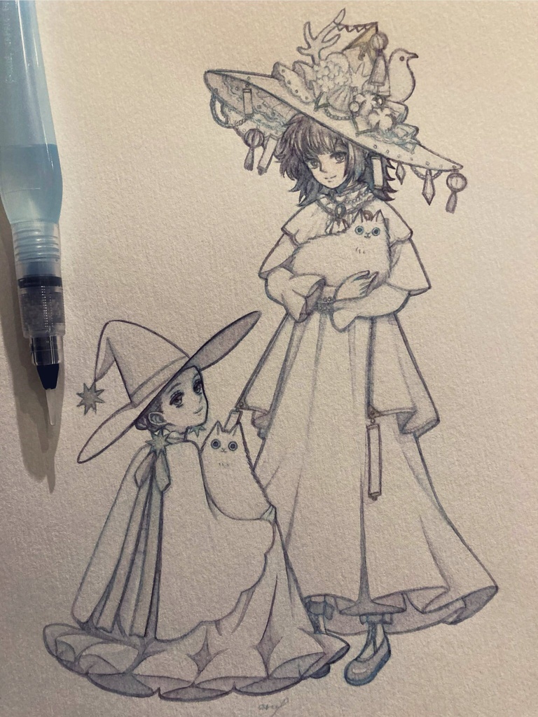 【創作】白魔女コラボ（水彩原画） 