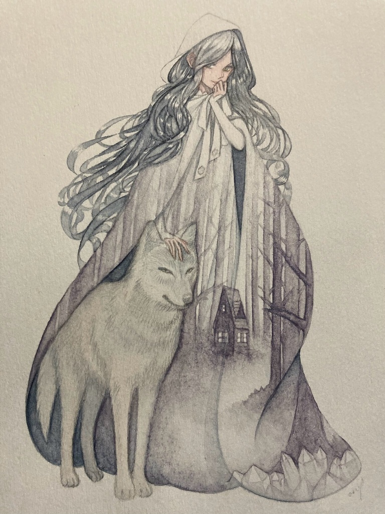 【創作】雪頭巾（加筆修正水彩原画） 