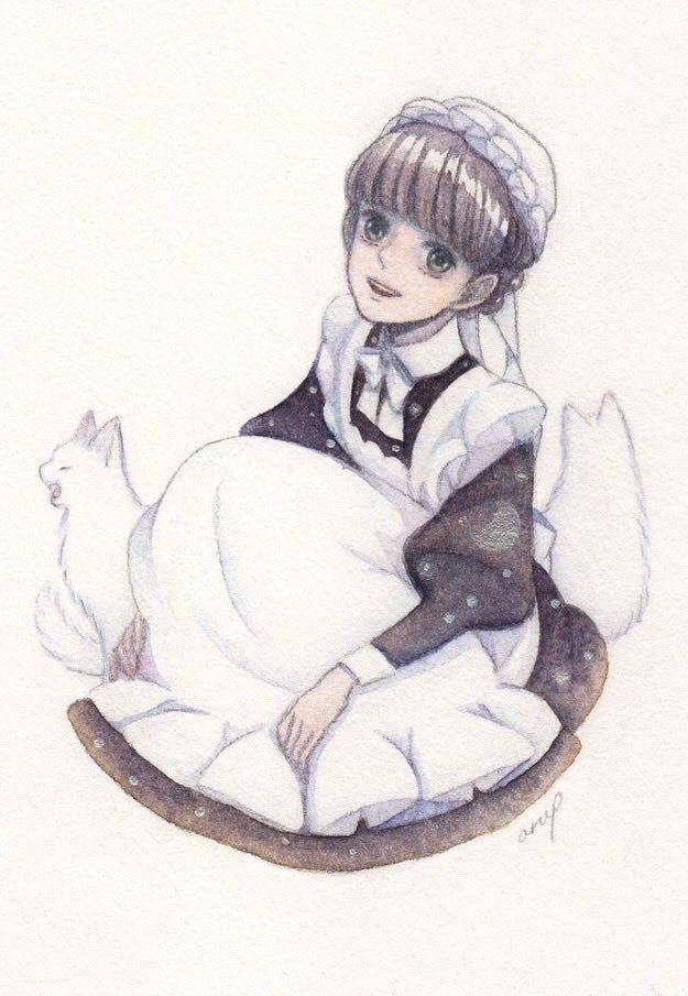 【創作】猫と一緒（水彩原画） 