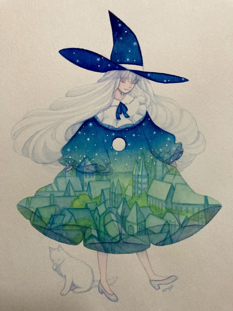 【創作】おやすみ世界(新作水彩原画)