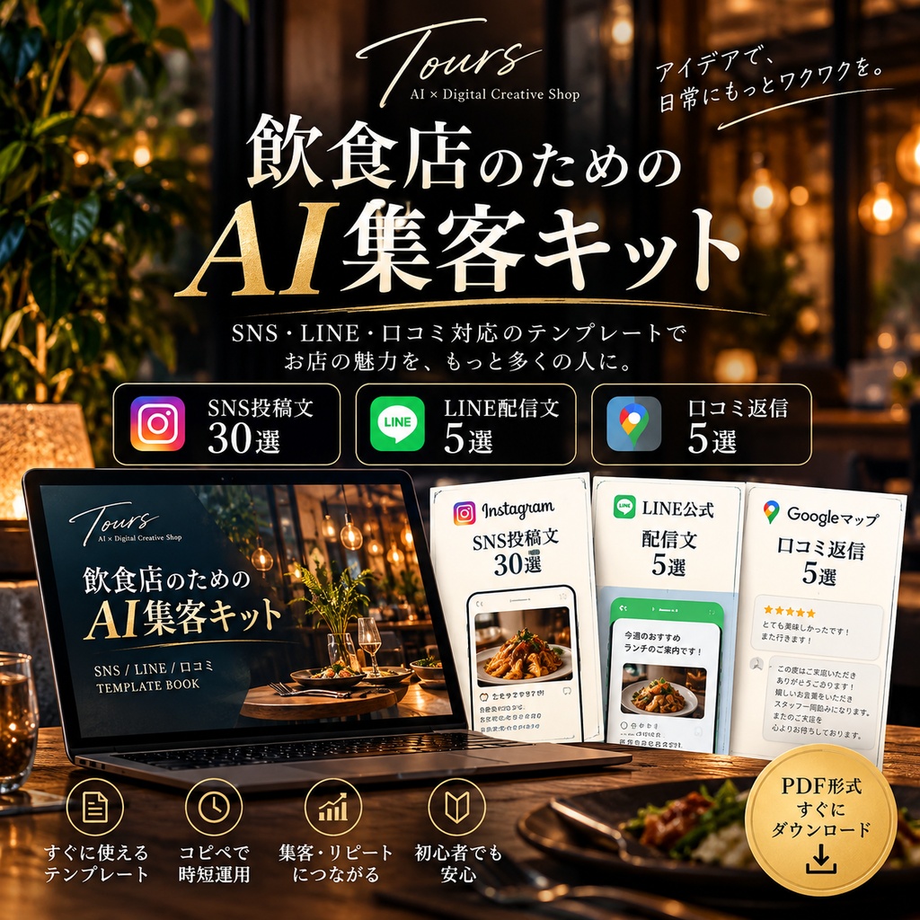 飲食店のためのAI集客キット｜Instagram・LINE・口コミ返信テンプレート30選
