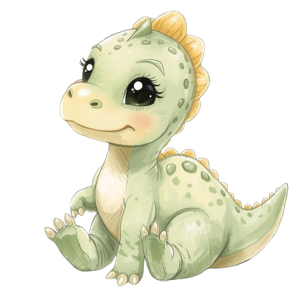 やさしい色鉛筆風 かわいい恐竜ベビーの表情ちがいクリップアートセット(全10種類)|PNG透過素材