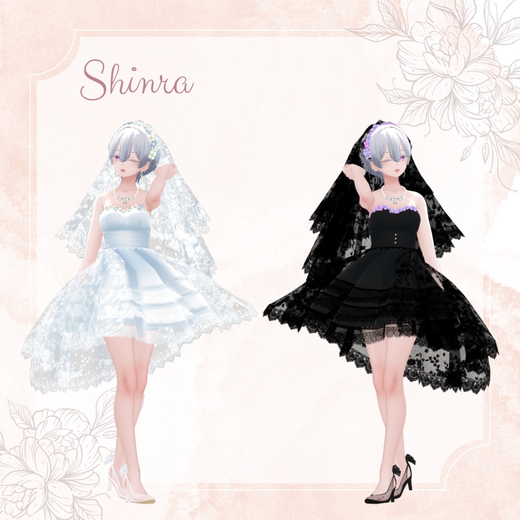 レースフリルのウェディングドレス【6アバター対応】