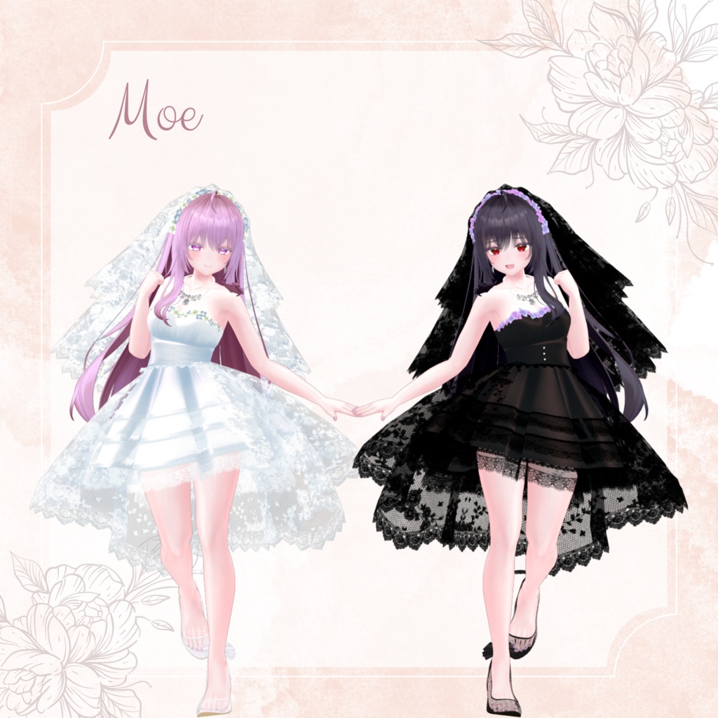 レースフリルのウェディングドレス【6アバター対応】