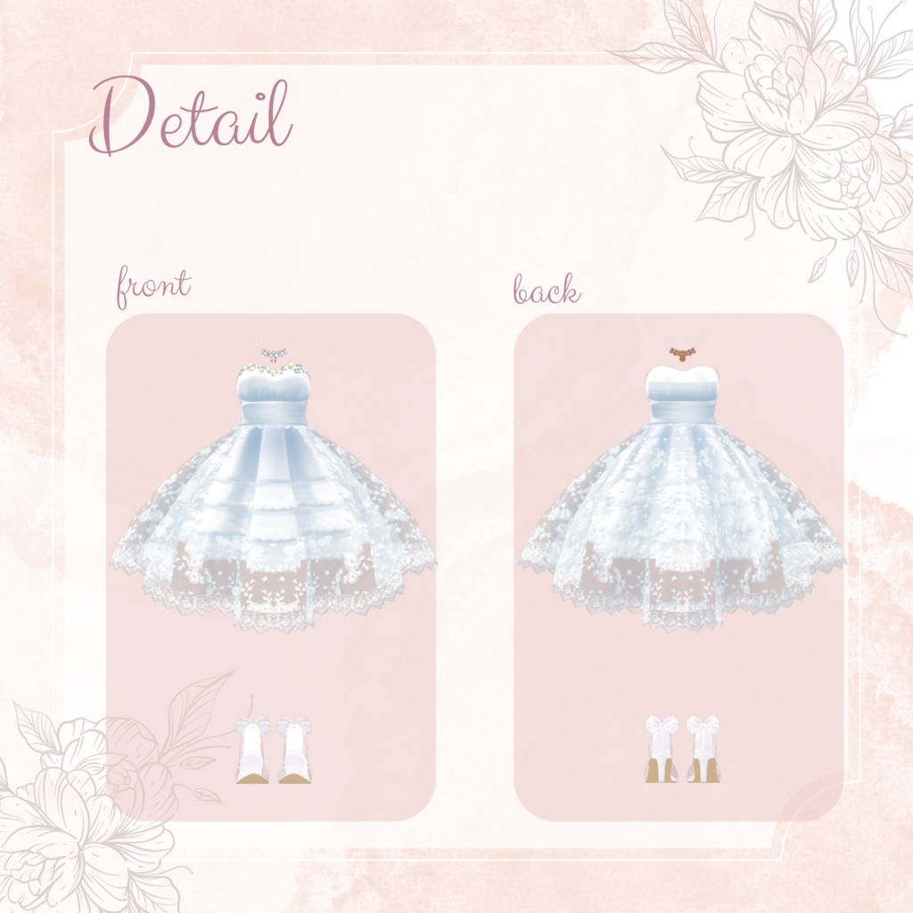 レースフリルのウェディングドレス【6アバター対応】