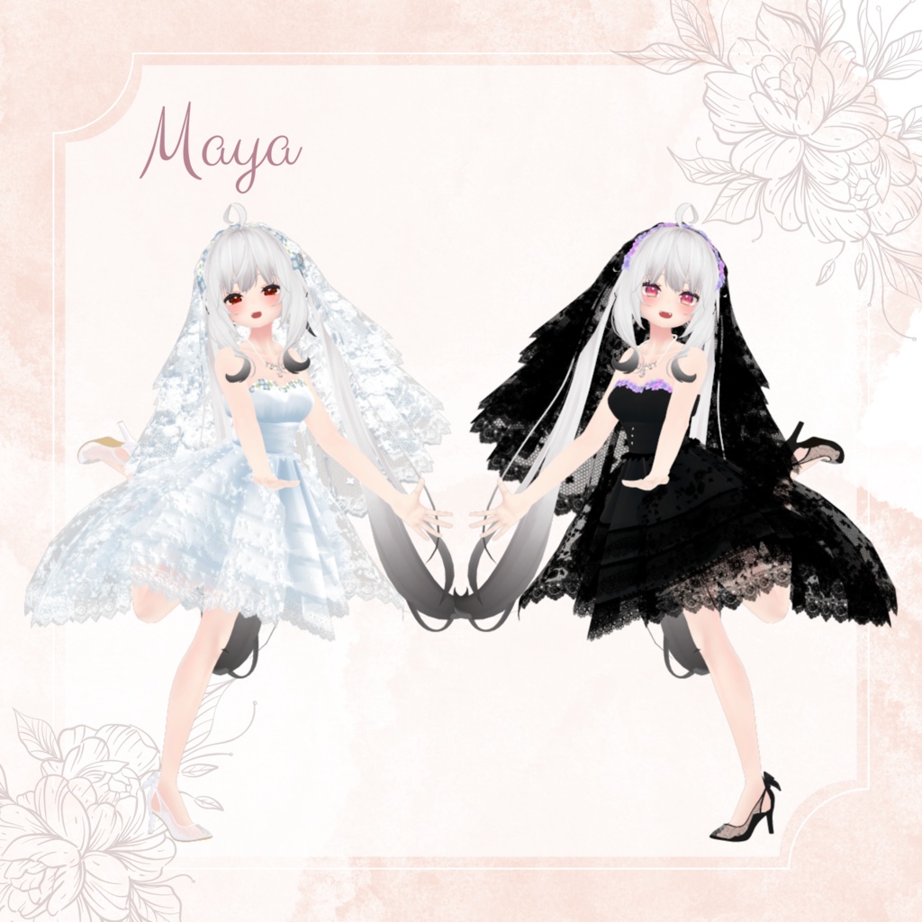 レースフリルのウェディングドレス【6アバター対応】