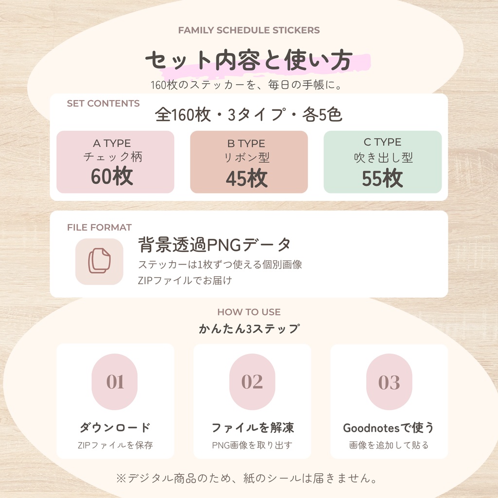 【デジタルステッカー】Family Schedule|家族と自分の予定管理・5色160枚|Goodnotes対応