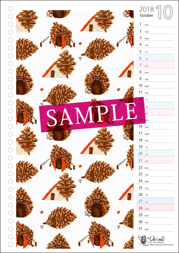2018年10月分 Chu-coolカレンダー3種セット(おまけのパターンペーパー付き)