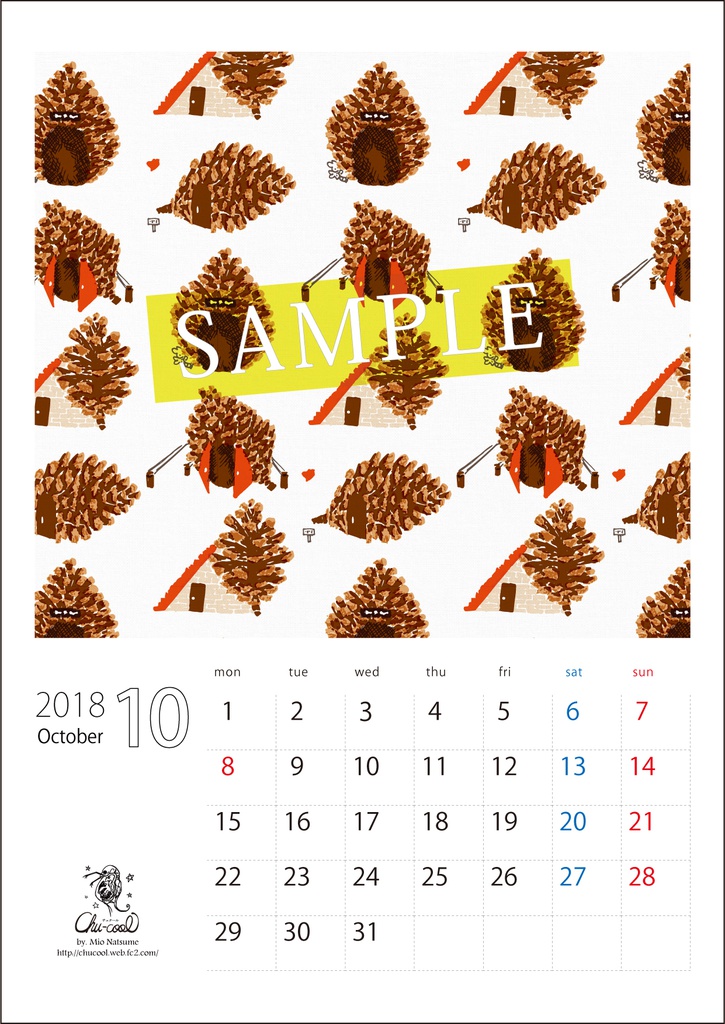 2018年10月分 Chu-coolカレンダー3種セット(おまけのパターンペーパー付き)