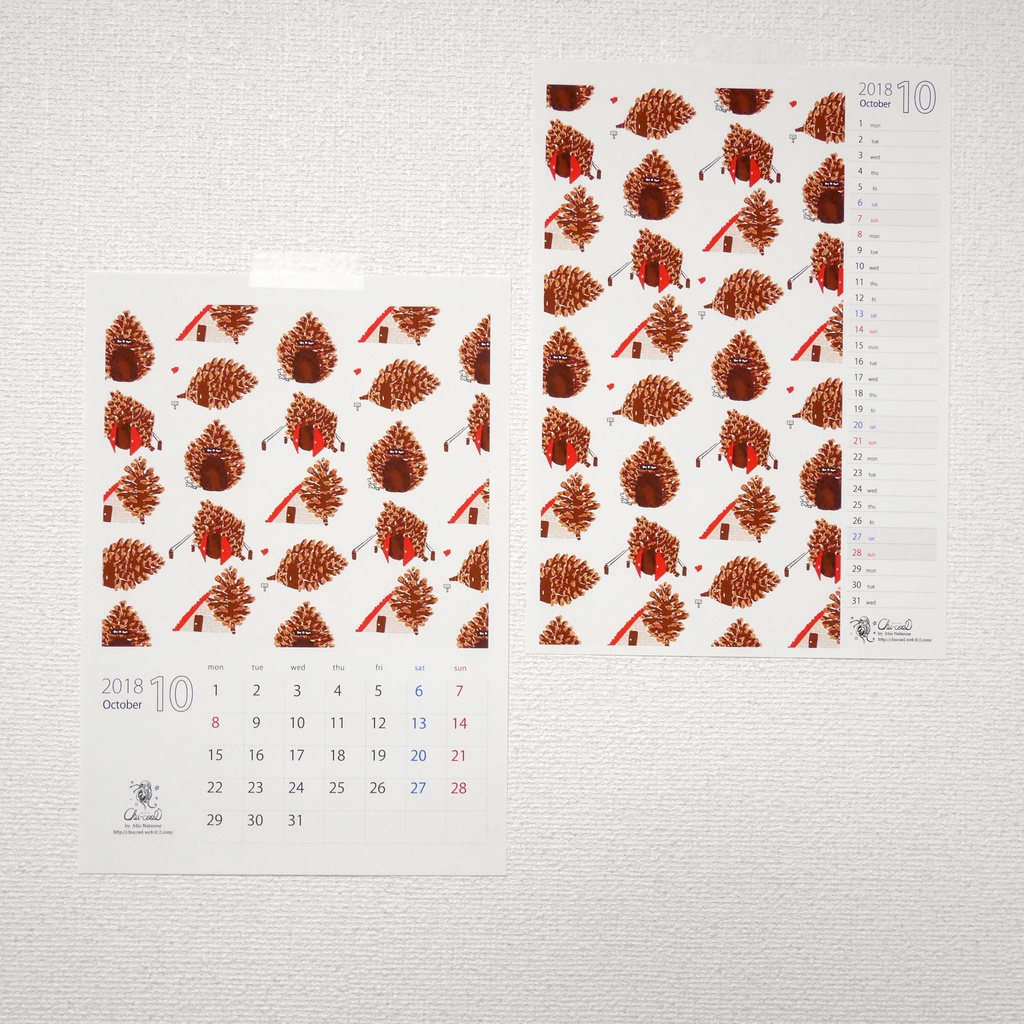 2018年10月分 Chu-coolカレンダー3種セット(おまけのパターンペーパー付き)
