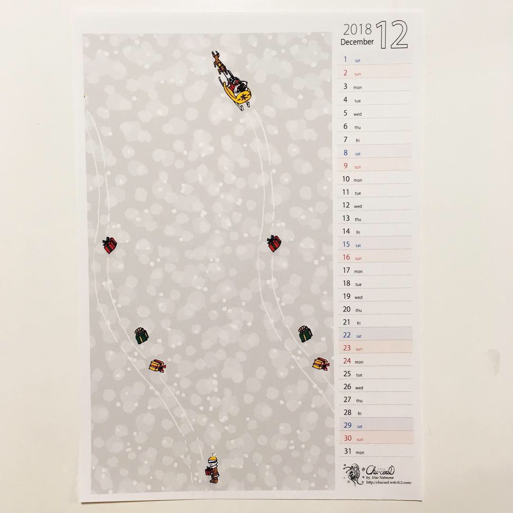 2018年12月分 Chu-coolカレンダー3種セット(おまけのパターンペーパー付き)