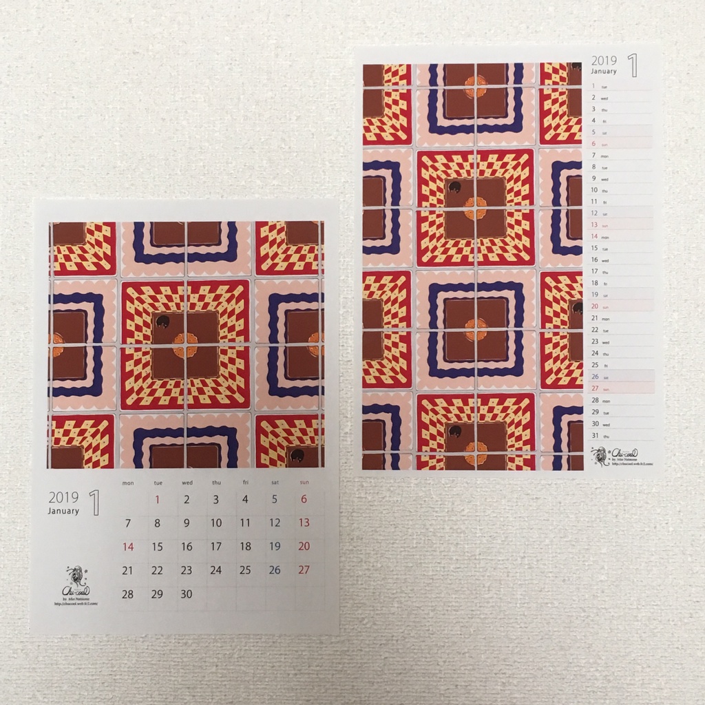 2019年1月分 Chu-coolカレンダー3種セット(おまけのパターンペーパー付き)