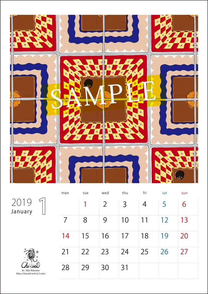 2019年1月分 Chu-coolカレンダー3種セット(おまけのパターンペーパー付き)