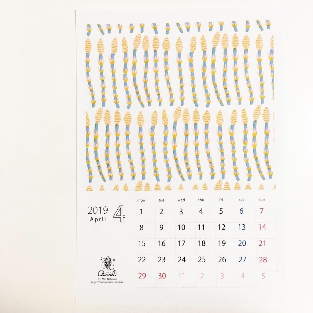 2019年4月分 Chu-coolカレンダー3種セット(おまけのパターンペーパー付き)