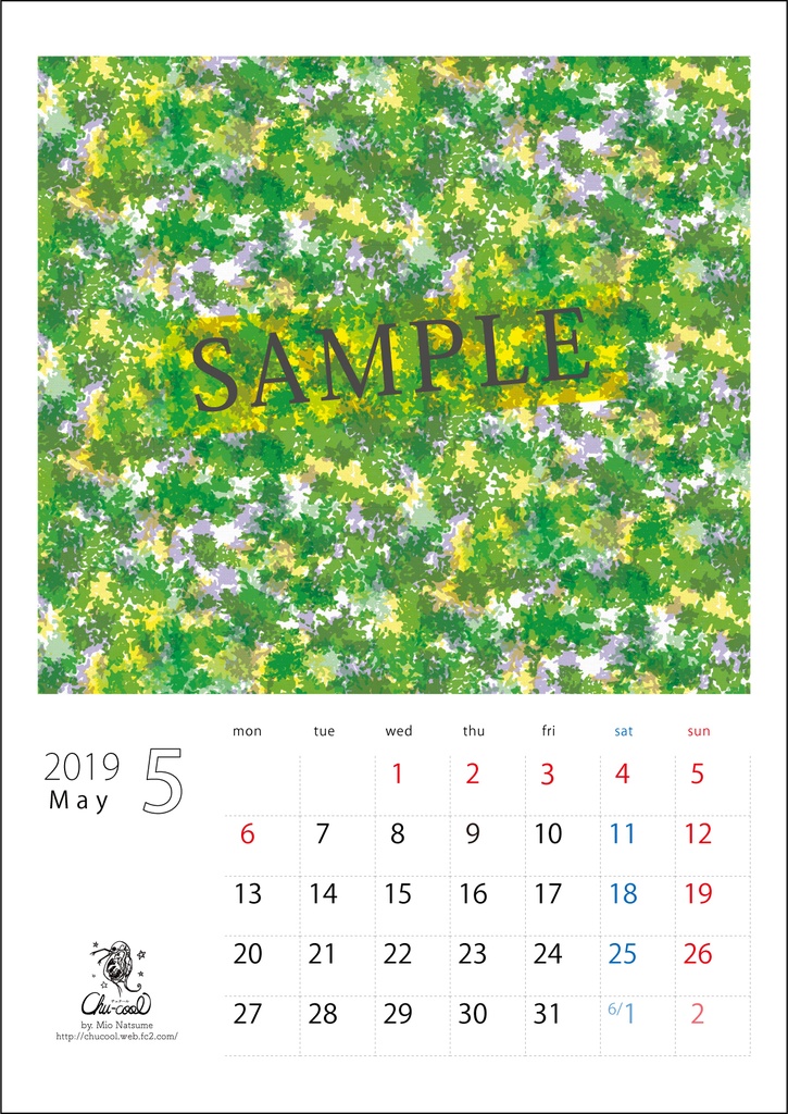2019年5月分 Chu-coolカレンダー3種セット(おまけのパターンペーパー付き)