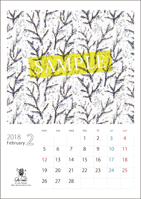 2018年2月分 Chu-coolカレンダー3種セット(おまけのパターンペーパー付き)