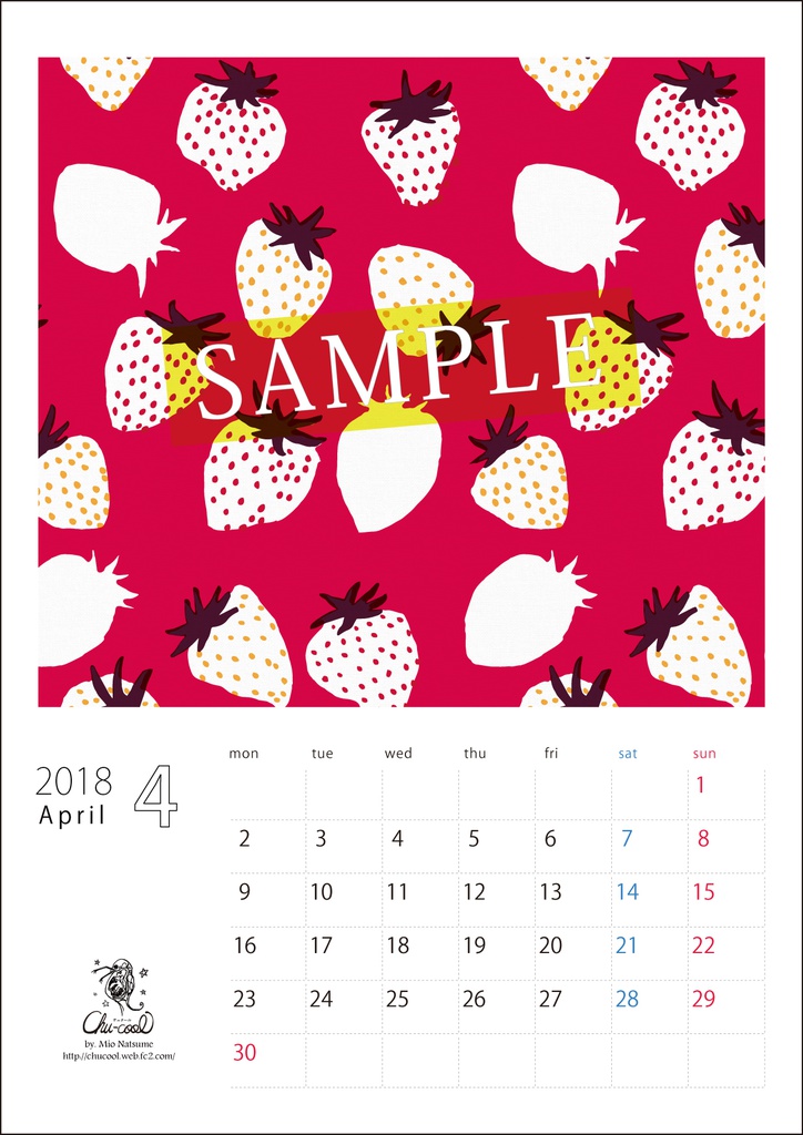 2018年4月分 Chu-coolカレンダー3種セット(おまけのパターンペーパー付き)