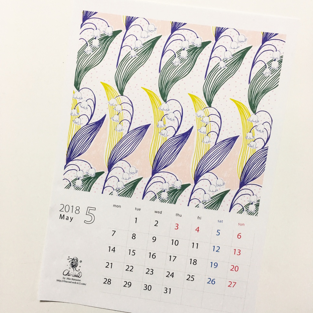 2018年5月分 Chu-coolカレンダー3種セット(おまけのパターンペーパー付き)