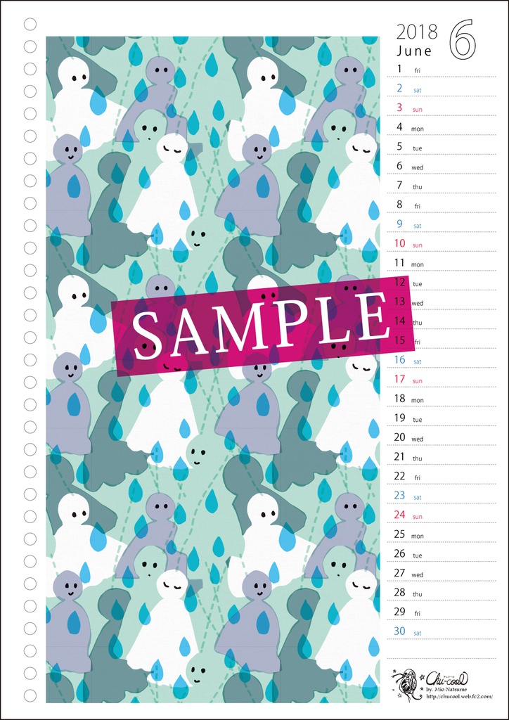 2018年6月分 Chu-coolカレンダー3種セット(おまけのパターンペーパー付き)