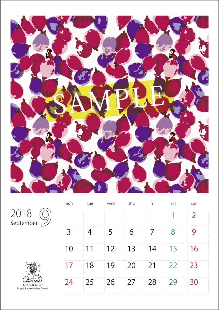 2018年9月分 Chu-coolカレンダー3種セット(おまけのパターンペーパー付き)