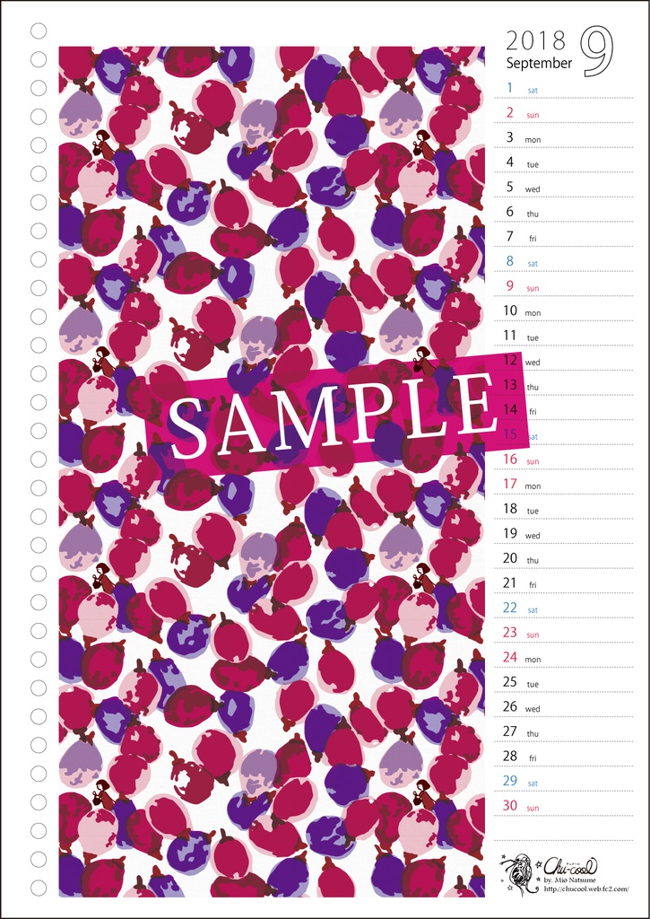 2018年9月分 Chu-coolカレンダー3種セット(おまけのパターンペーパー付き)