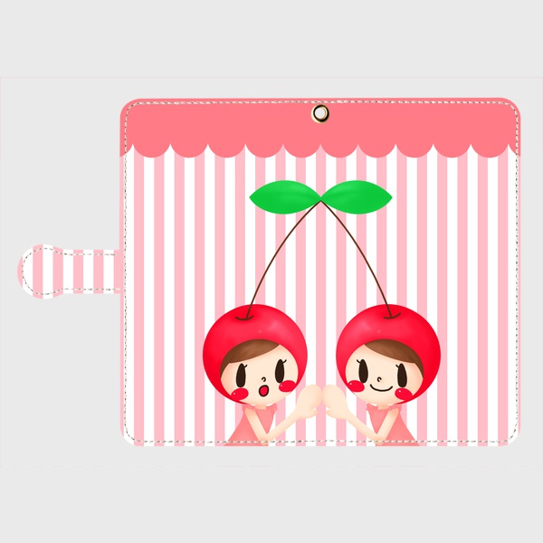 ふたごのさくらんぼ 手帳型スマホケース iPhone8Plus/7Plus//6sPlus/6Plus/Android L
