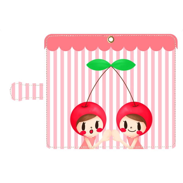ふたごのさくらんぼ 手帳型スマホケース iPhoneⅩ/8/7/6s/6/SE/Android M/S