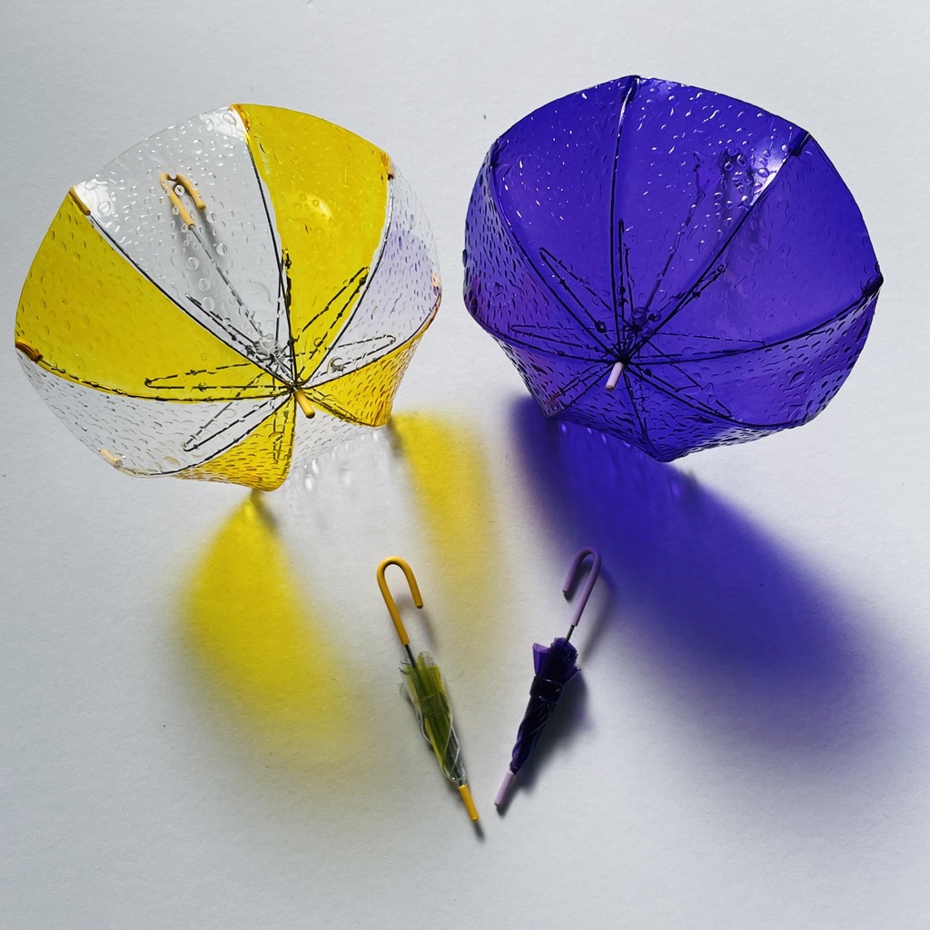 クリア×黄(＋雨粒)、紫(＋雨粒)、閉じ傘×２　ご予約品です