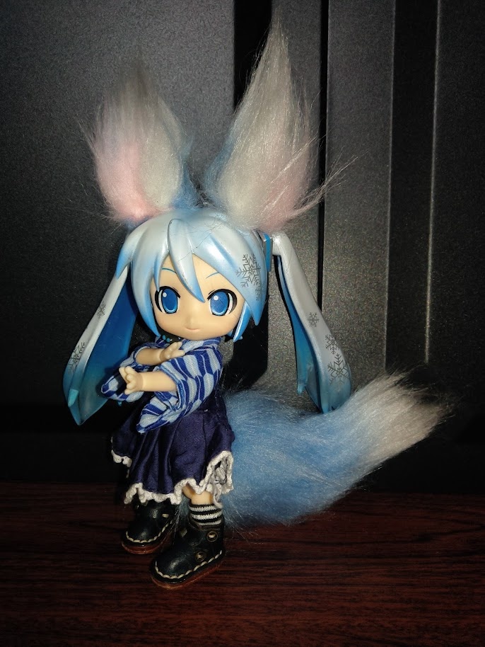ハンドメイド_ねんどろいどどーる用_ケモミミ・尻尾(青)