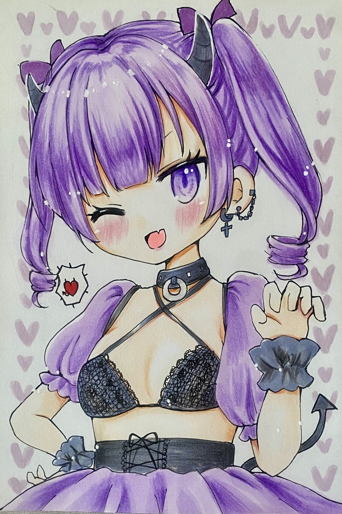 ちっぱい小悪魔な女の子♡手描きイラスト 原画 オリジナル
