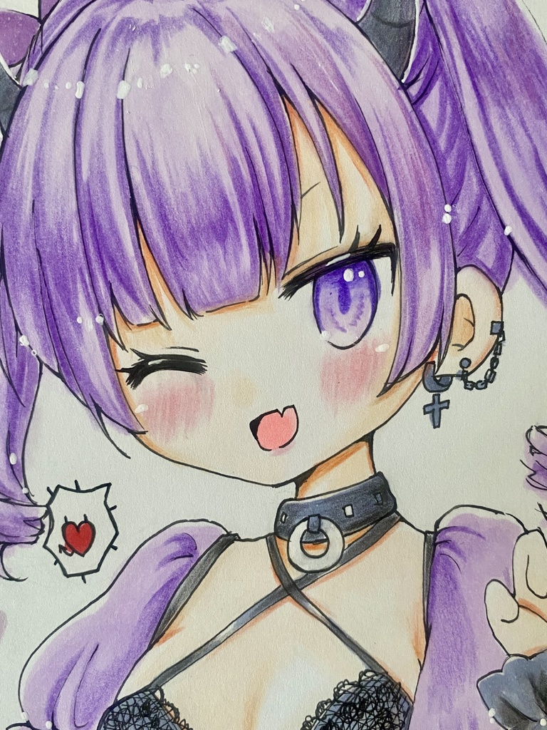 ちっぱい小悪魔な女の子♡手描きイラスト 原画 オリジナル