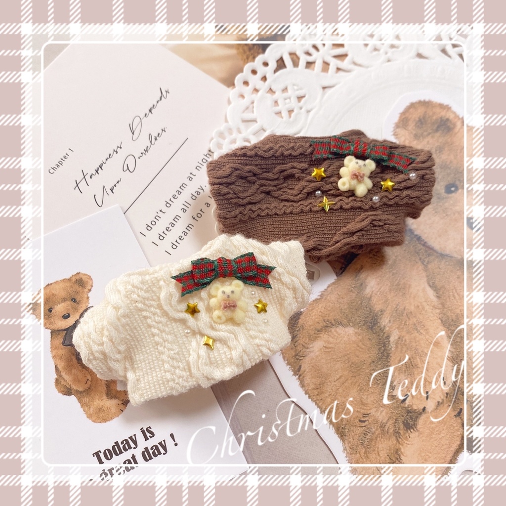 チェックリボンベアセーター