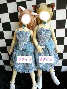 MSD ビーズ刺繍とレースのワンピース&ビーズチョーカー(水色Ｂタイプ)