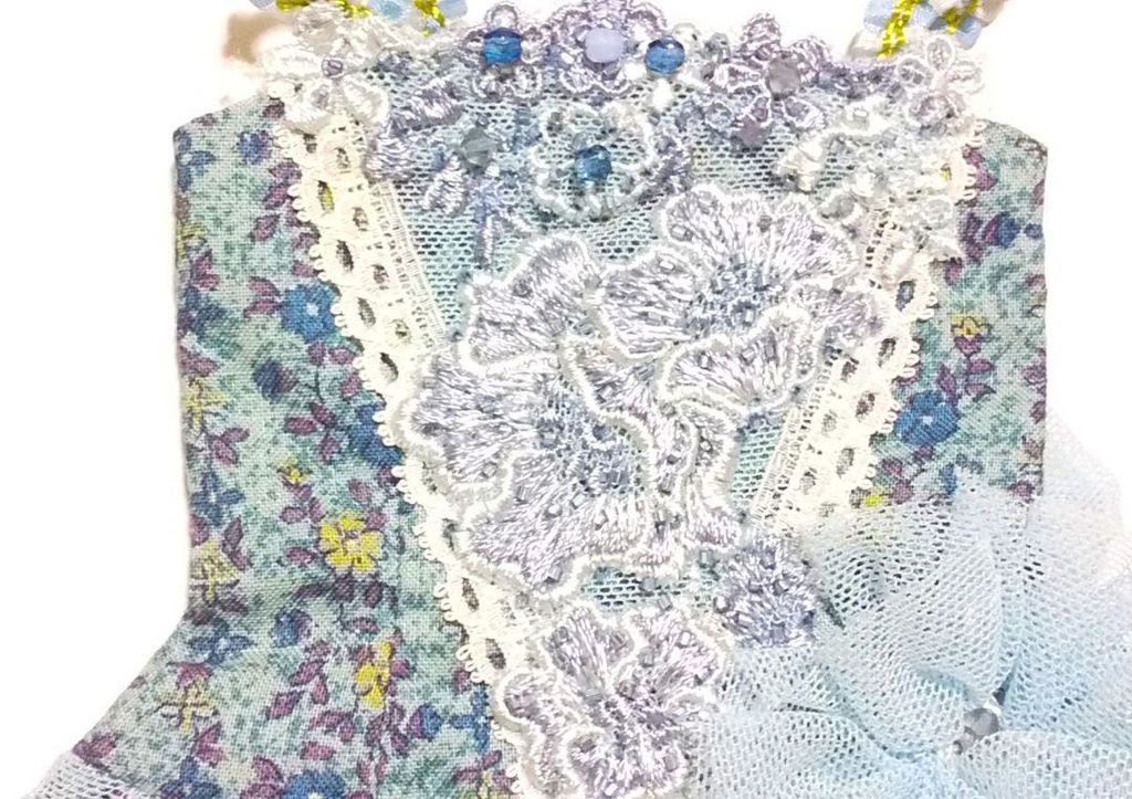 MSD ビーズ刺繍とレースのワンピース&ビーズチョーカー(水色Ｂタイプ)