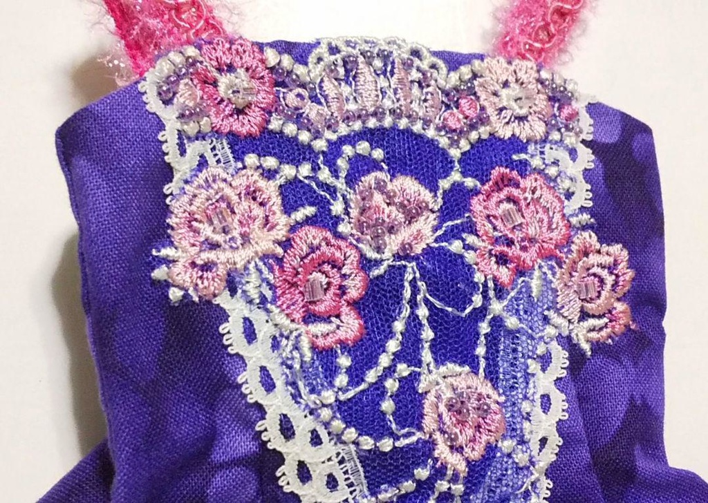 MSD ビーズ刺繍とレースのワンピース&ビーズチョーカー(紫)