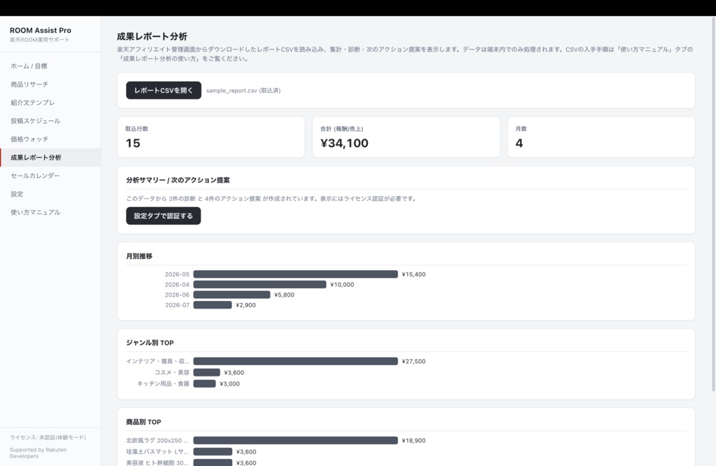 ROOM Assist Pro — 楽天ROOM運用サポートツール【無料ダウンロード】(Windows/Mac)